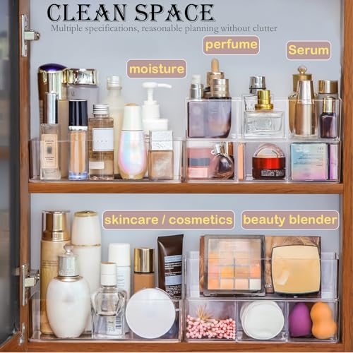 Acrylic Makeup Organizer Set - 4 Pieces, Stackable Clear Storage