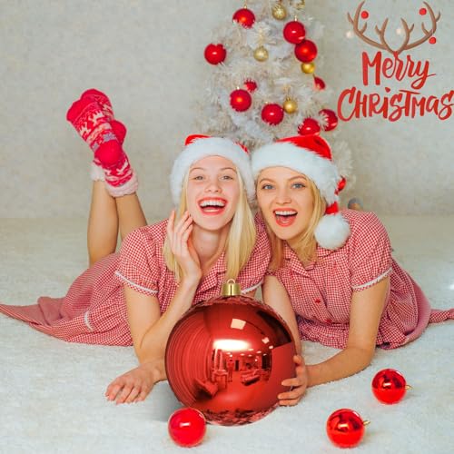 Jerify 2 Pack 12-Inch Large Red Christmas Ornaments - Shatterproof Holiday Decor
