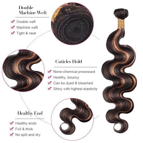 Lukcttr Ombre Brown Body Wave Human Hair Bundles P1B30 12-16 Inch Natural Hair