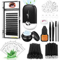 Eyelash Extension Kit - Individual Lash Extensions Supplies with 0.07D Curl Mix 8-15mm, Glue, Remover, USB Lash Fan, Tweezers, Eye Gel Pads, Micro Brushes, Mascara Brushes