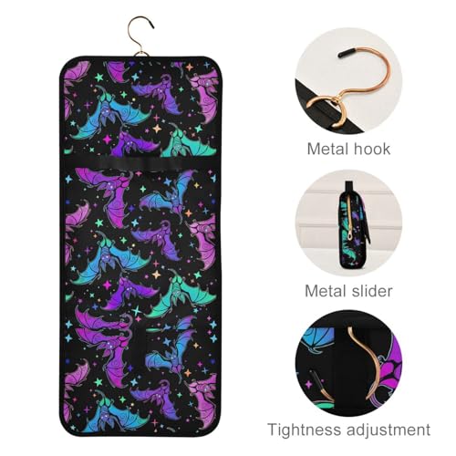 Travel Toiletry Bag Set - 3 Pieces Hanging Makeup Organizer with Clear Compartments - Bat 96 Variation