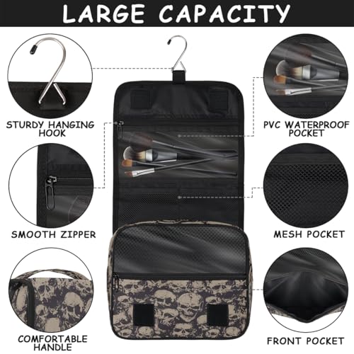 Travel Toiletry Bag for Women & Men Bohemian Skull Cool Hanging Cosmetic Organizer Portable Waterproof Makeup Case Make Up Bag with Compartments Travel Essentials for Bathroom Shower