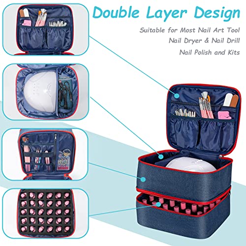 Nail Polish Organizer Bag, Nail Polish Organizer Case, Double Layer Nail Polish Storage Fits a Nail Lamp, Holds 30 Bottles (15ml/0.5 fl.oz), Storage Travel, Navy Blue