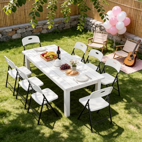 4-Pack Outdoor Folding Chairs, White Heavy-Duty 350lb Capacity – Portable Indoor/Outdoor Seating, Solid Back