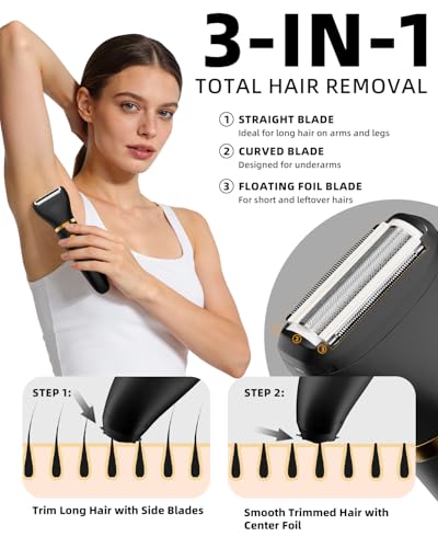 Ufree 3-in-1 Bikini Trimmer for Women – Waterproof Electric Shaver with 3 Heads