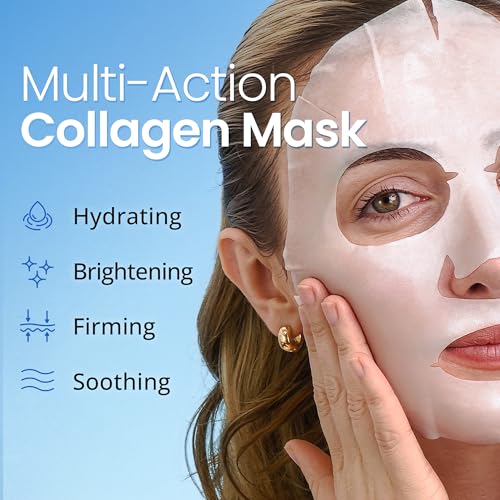 Ebanel 40 Pack Collagen Face Mask with Hyaluronic Acid, Vitamin C, Peptide, Aloe, Instant Brightening Hydrating Face Masks Skincare Korean Sheet Mask, Skin Firming, Lifting Anti Aging Facial Masks
