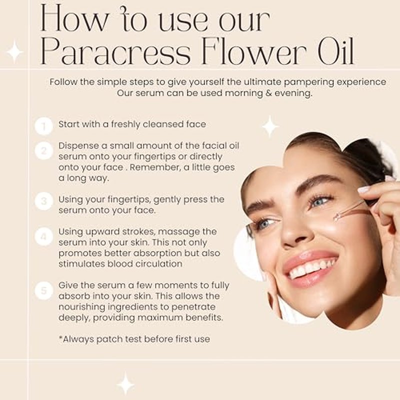 100% Organic Paracress Flower Spilanthes Facial Oil Serum for Face MCT Coconut Oil Infused with Paracress Spilanthes Acmella Oleracea Flowers for Anti-Aging Anti-Wrinkle Moisturizing Miracle 1 Fl Oz