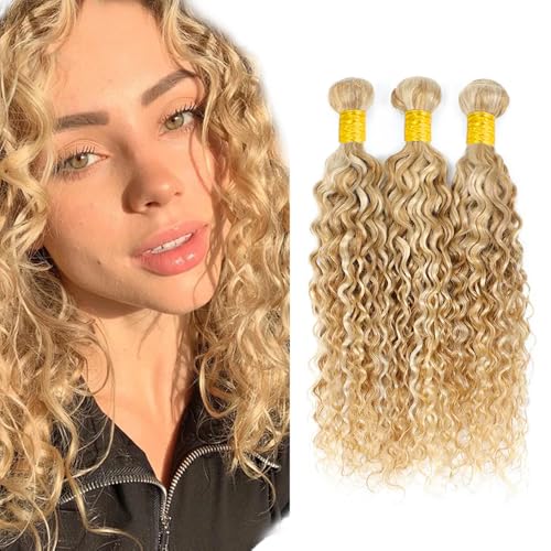 Water Wave Blonde Hair Extensions - Unprocessed Virgin Human Hair Bundles 28 Inch - Variation P27613/W