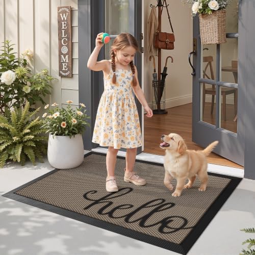 LUMI Outside Welcome Door Mat 36x59 - Non-Slip Durable Rubber, Easy Clean, Hello Variation