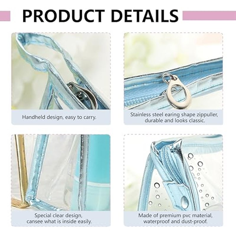 24 Pcs Portable Clear Makeup Bags with Handle, Transparent Waterproof Toiletry Bag, Travel PVC Cosmetic Bags Pouch, Pencil Cases, Stationary Organizer