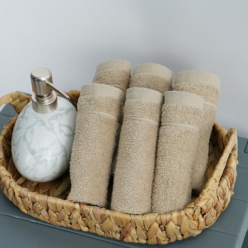 Beige 60 Pack Washcloths Set 12x12 Inches - Tens Towels, Soft Cotton, Eco-Friendly