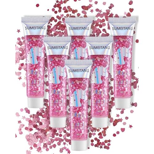 6PCS Pink Face Body Glitter Gel£¬Mermaid Holographic Sequins Chunky Glitter Paint for Party Singer Concerts Music Festival Rave Accessories for Girls Women Face Body Hair Sparkling Makeup