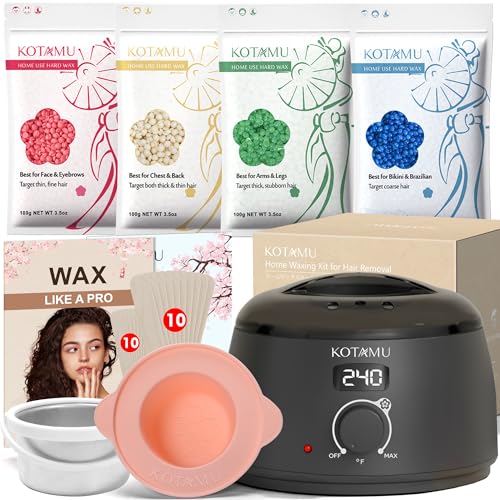 KOTAMU Waxing Kit for Women & Men with Digital Wax Pot & 4oz Pack of 4, Black