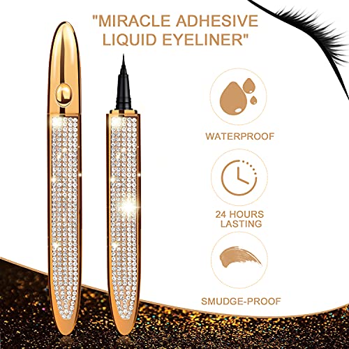Liquid Eyeliner Pen Waterproof, Magic Self-adhesive Long-Lasting Eyelash Glue Pen, Magnetic Eyeliner, No Blooming Quick Drying Magnetic Eye Liner (Gold Black 1 PCS)