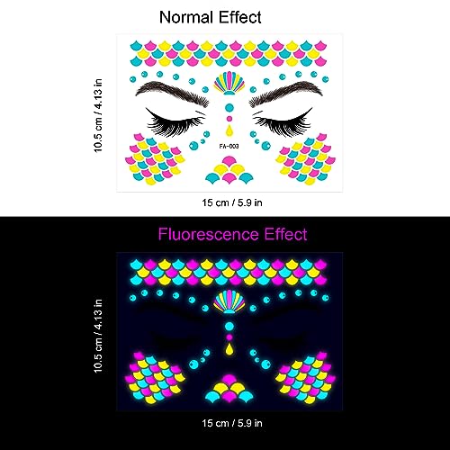 Neon Face Tattoos Glow in The Dark Temporary Tattoos,UV Blacklight Tattoos Stickers Body Face Flowers Butterfly Tattoo for Glow Party Makeup Supplies Favors