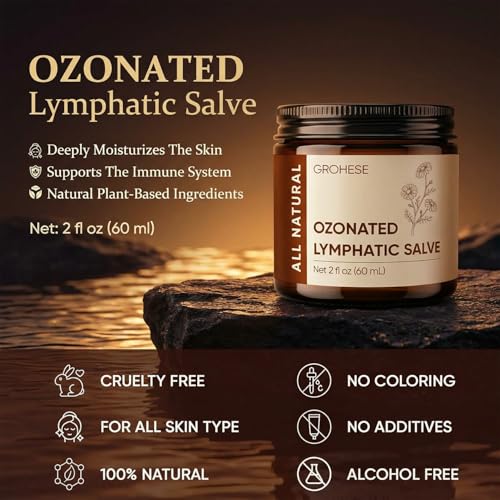 Ozonated Lymphatic Salve, Lymphatic Drainage Cream Balm with Ozonated Olive Oil, Calendula & Essential Oils for Face & Body, Deep Moisturizing
