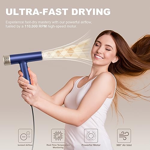 YAPOY US-Size Blue Professional Ionic Hair Dryer with Diffuser, Fast Drying