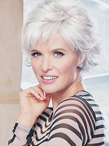 Grey Curly Costume Wig with Bangs for Women - Natural Look, Fluffy Synthetic Hair