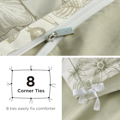 Bedsure Cotton Floral Duvet Cover Set King 104x90 - Desert Sage, No Comforter