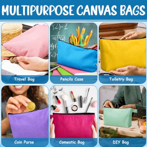 Canvas Makeup Bags Bulk 40 Pcs with Zipper, 9.8 x 5 x 2 Inches - Colorful & Reusable