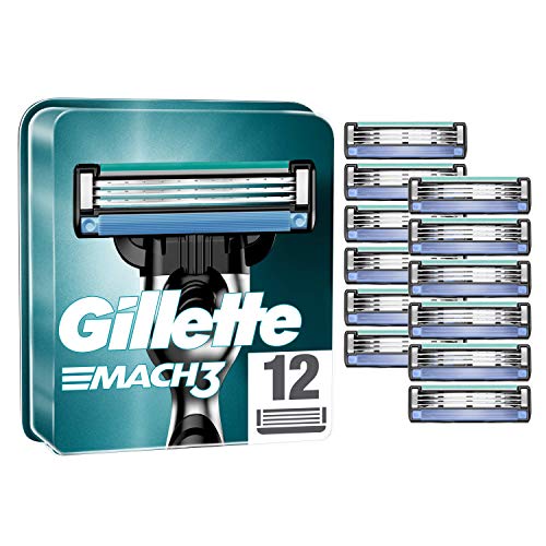 Gillette Mach3 Razor Blades Men New Pack of 12 Refills, 3 Blades, Enhanced Lubrastrip