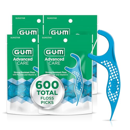 GUM Advanced Care Dental Floss Picks 150 Count Pack of 4 - Fresh Mint Flavor