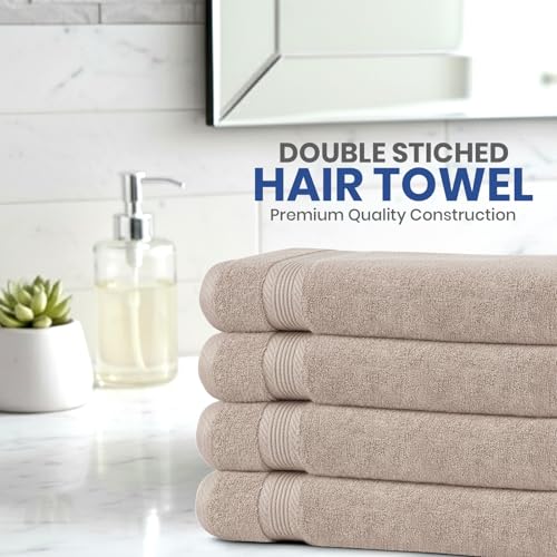 Linteum Textile Supply Luxury 20x40 Inch Taupe Hair Towels Pack of 6 - Ultra-Soft Cotton, Quick Dry, Salon-Quality