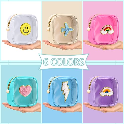 Mini Makeup Bags Set - 6 Pcs Preppy Macaron Colors, Nylon Travel Organizer, Cute & Durable