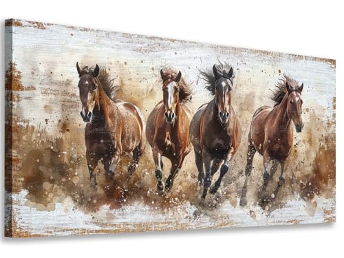 Running Brown Horses Canvas Wall Art - 48x24 Inch Animal Horse Decor - Tigeridge