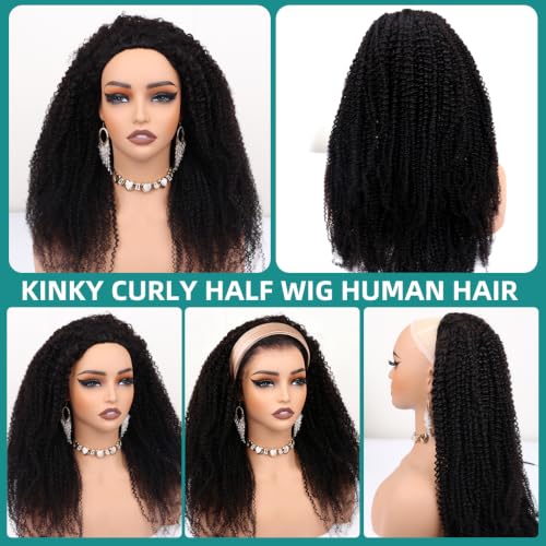 MSGEM Afro Kinky Curly Half Wig Human Hair 16 Inch 220% Density Glueless & Beginner Friendly