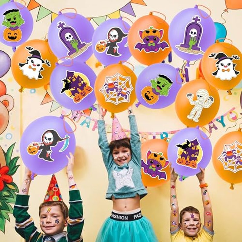 72 PCS Halloween Party Favors ? 48 Pre-Cut Temporary Tattoos & 24 Halloween Punch Balloons Trick or Treat Themed Birthday Party Decorations Supplies Favors Gifts, Goodie Bag Fillers, Classroom Rewards