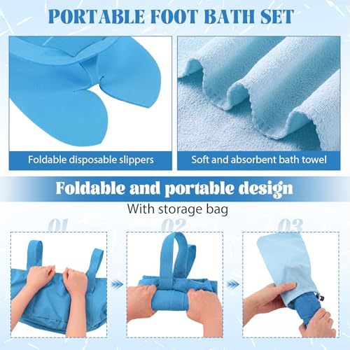 Foldable Foot Bath Kit with Towels & Slippers - Sky Blue 6-Piece Set