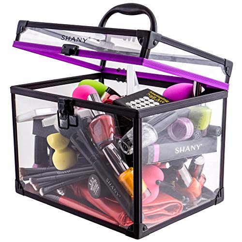 Purple SHANY Clear Travel Makeup & Toiletry Case - Extra Large, Secure Lock