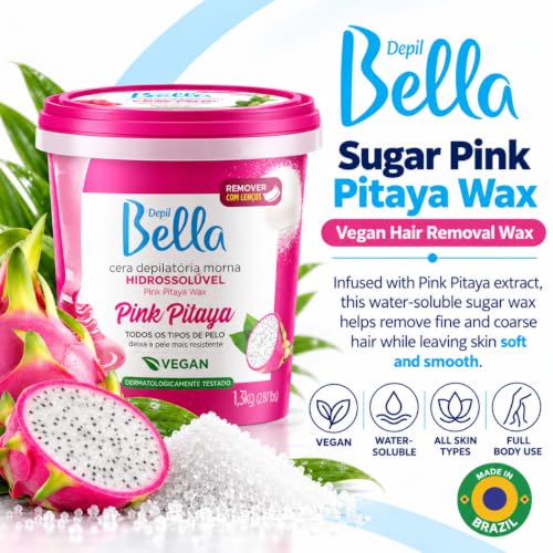 Depil Bella Brazilian Pink Pitaya Sugar Wax Paste 2.87 lb (45.92 oz) – Stripless Hard Wax for Brows, Bikini & Body
