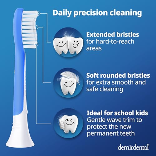 Dark Blue Kids Toothbrush Replacement Heads for Philips Sonicare, 8-Pack - Ages 7+