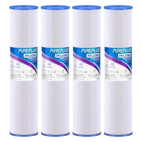 PUREPLUS 20 Micron 20x4.5 Inch Whole House Pleated Sediment Filter - 4 Pack, Model ECP5-20BB