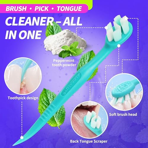 120 Pack Mint Flavor Pre-Pasted Disposable Travel Toothbrushes Ultra Soft Bristles 3-in-1 with Floss & Tongue Cleaner - Eco-Friendly, Individually Wrapped, Mixed