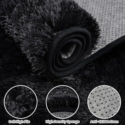 Fuzziness 8x10 Black Fluffy Shag Area Rug - Ultra Soft Plush Carpet for Living Room & Bedroom