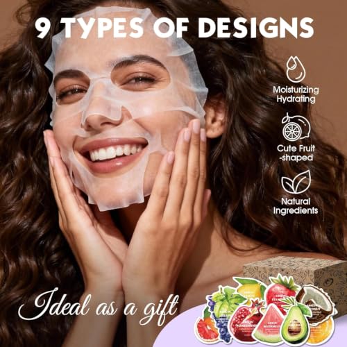 72 Pack Fruit-Shaped Sheet Face Masks - Collagen & Nourishing Skincare Set - Cute Fruit Design, Bulk Gifts