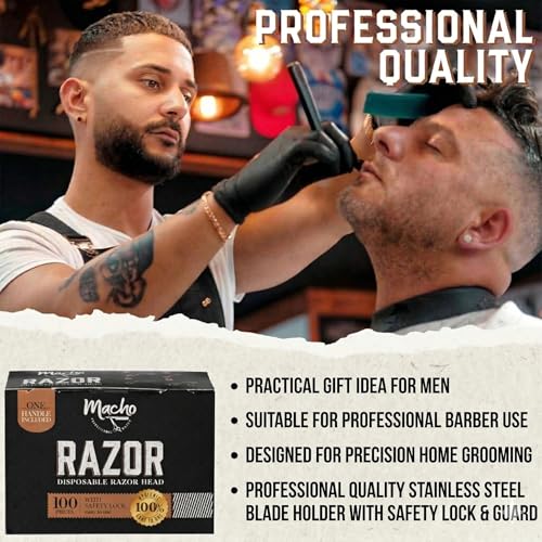 Disposable Straight Razor Blades with Safety Guard for Men - Pack of 100