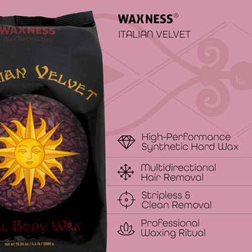 Waxness Italian Velvet Hard Wax Beads 2.2 lb - Synthetic Stripless Wax for Full Body, Rosin-Free, Professional Use
