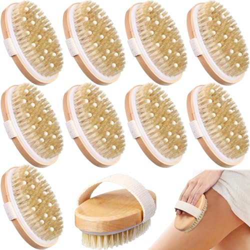Dry Body Brush for Lymphatic Drainage & Exfoliation - Natural Wooden Handle, 2 Pack