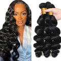SeeGovie #1B Loose Deep Wave Human Hair Bundles - 16 Inch 3-Pack
