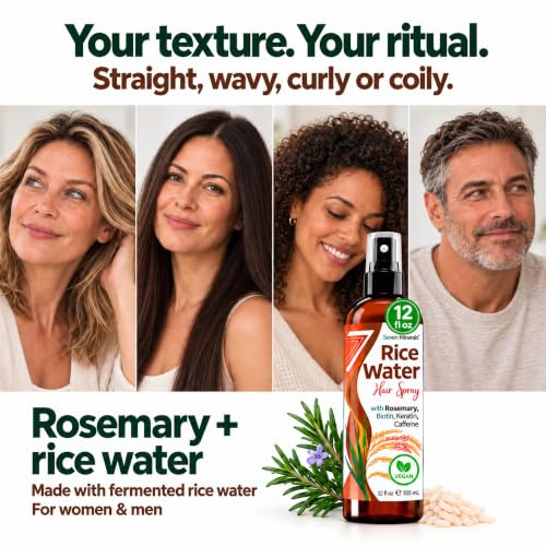 Seven Minerals Rosemary and Rice Water Hair Growth Spray 12 Fl Oz - Fermented Rice Water Mist with Biotin Caffeine Keratin - Non-Greasy Leave-In for Thicker Fuller Hair - Variation of Rosemary / 12 Fl Oz