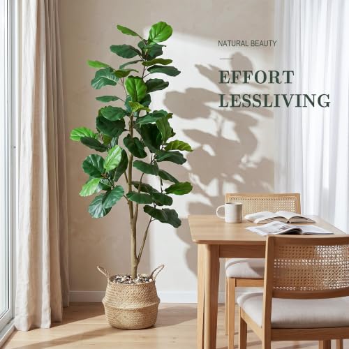 TXABL White 6FT Artificial Fiddle Leaf Fig Tree with Pot & Pebbles for Indoor Decor
