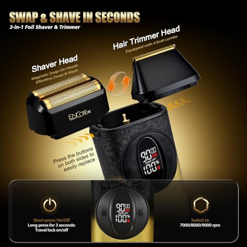 DSP 3-in-1 Cordless Foil Shaver for Men - Gold, 3-Speed Bald Head Trimmer