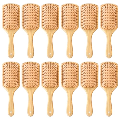 Square Bamboo Hair Brush - Natural Wooden Paddle Brush for Scalp Massage & Hair Care