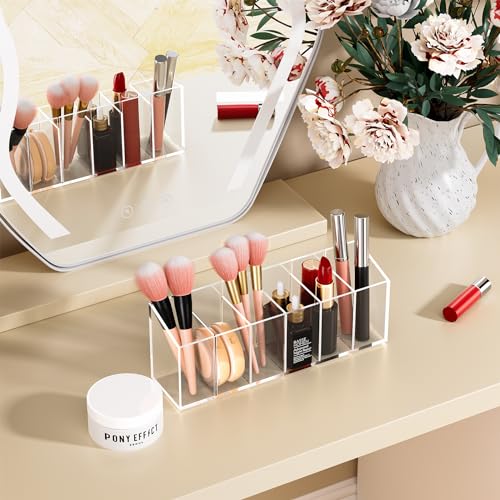 Acrylic 6-Compartment Makeup Organizer 2 Pack - Transparent Brush & Cosmetic Storage for Vanity