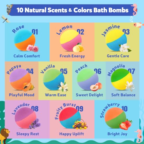 Kids Bath Bombs with Ocean & Jungle Animal Toys - 40 Pack Gift Set
