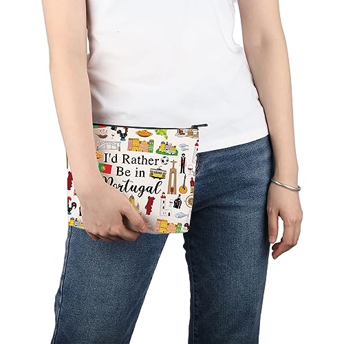 PWHAOO Portugal Trip Vacation Gift - I'd Rather Be in Portugal Makeup Bag - Heritage Cosmetic Bag - Pride Souvenir Gift